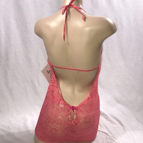 Escante Size Medium Lace Coral Lingerie Strap Dress & Matching Thong. New - Picture 3 of 4